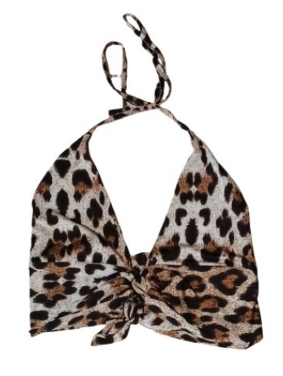 ROMWE Tops - ROMWE Brown and Black Leopard-Print Halter Tie Crop Top
